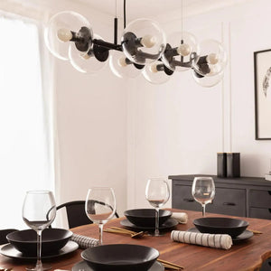 Hanglamp eettafel zwart met 8 glazen kappen E14 fitting 'Mercier' - FOIR