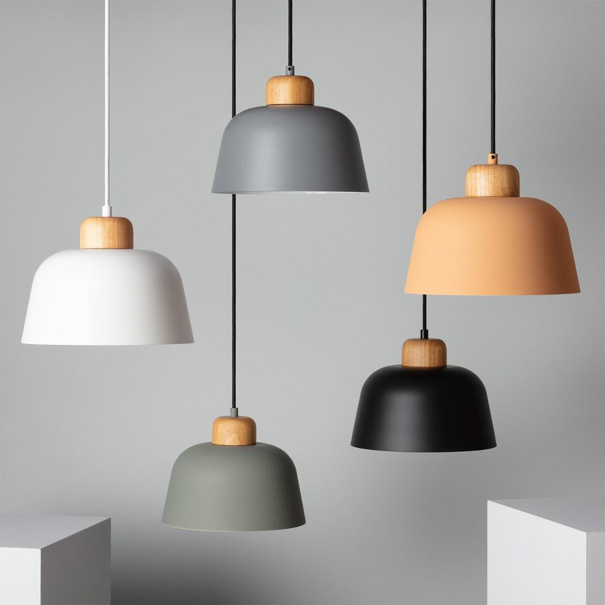 Hanglamp design 'Mawa' e27 fitting metaal hout grijs 260mm - FOIR