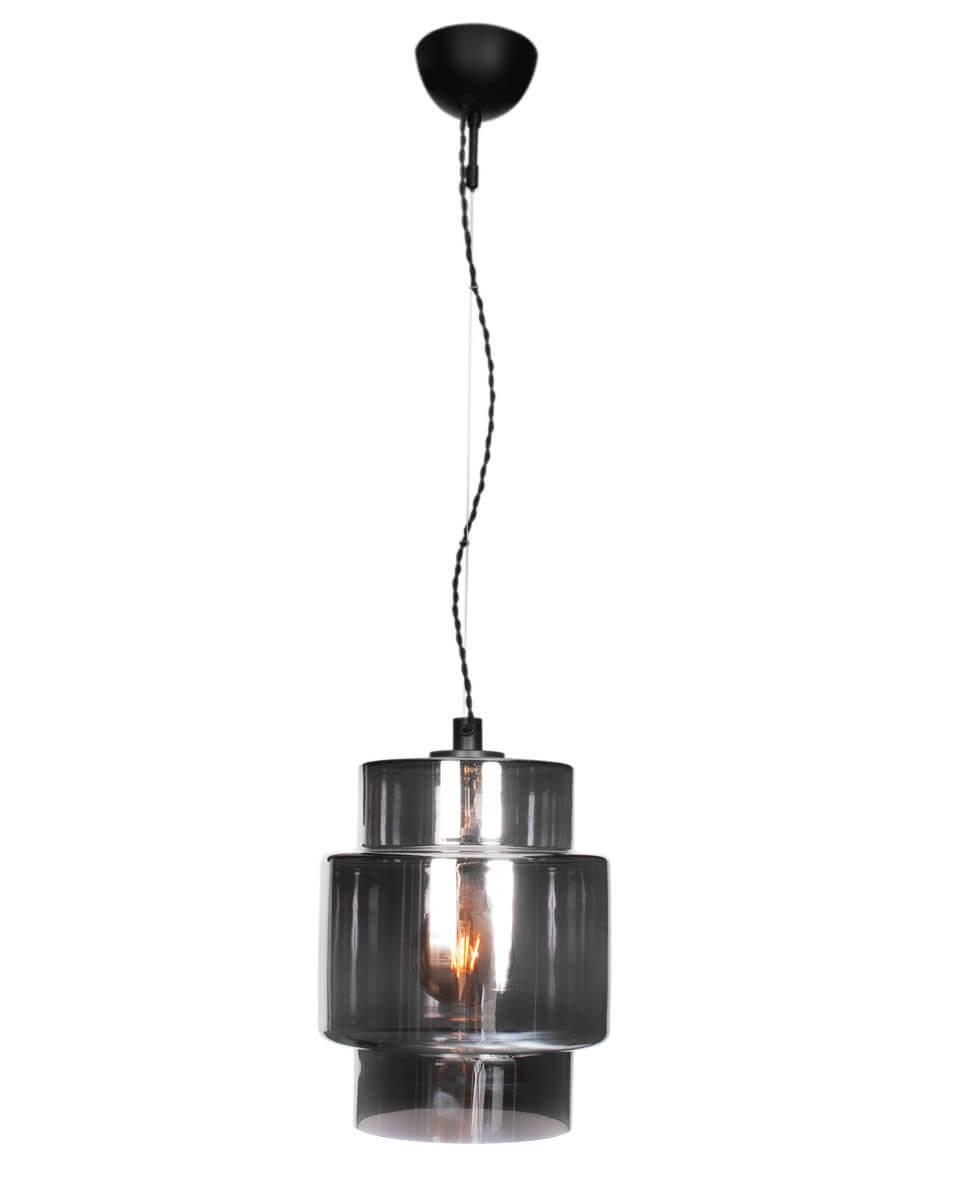 Zwarte hanglamp met smokeglazen kap en E27 fitting By Rydens Ebbot