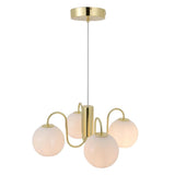 Kroonluchter messing & opaalglas 4 kappen E14 fitting Nordlux 'Franca' 46 cm