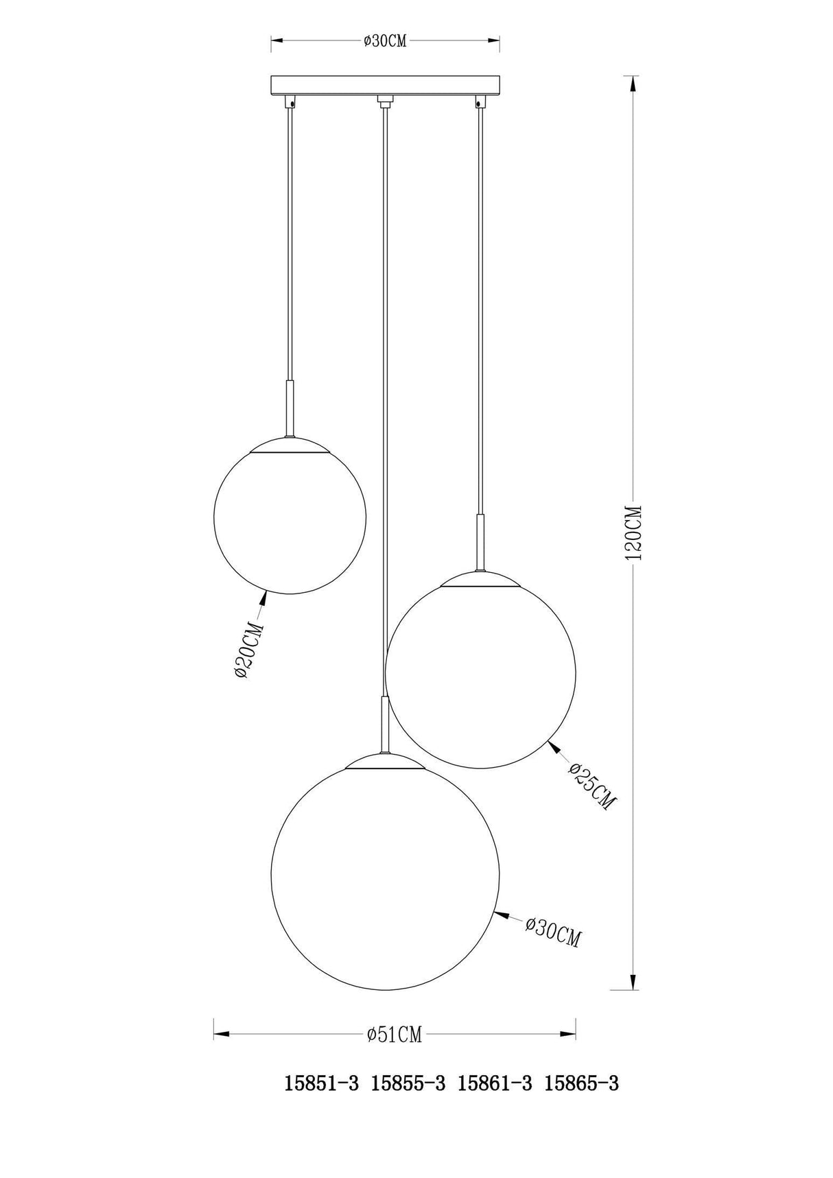 Hanglamp glazen bollen Afmetingen varus glazen bollen 3 hanglampen