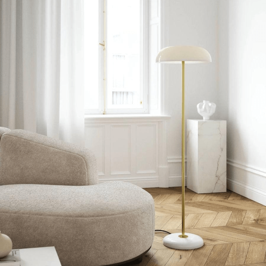 Vloerlamp messing marmer opaal glas E14 schakelaar 'Glossy' - FOIR