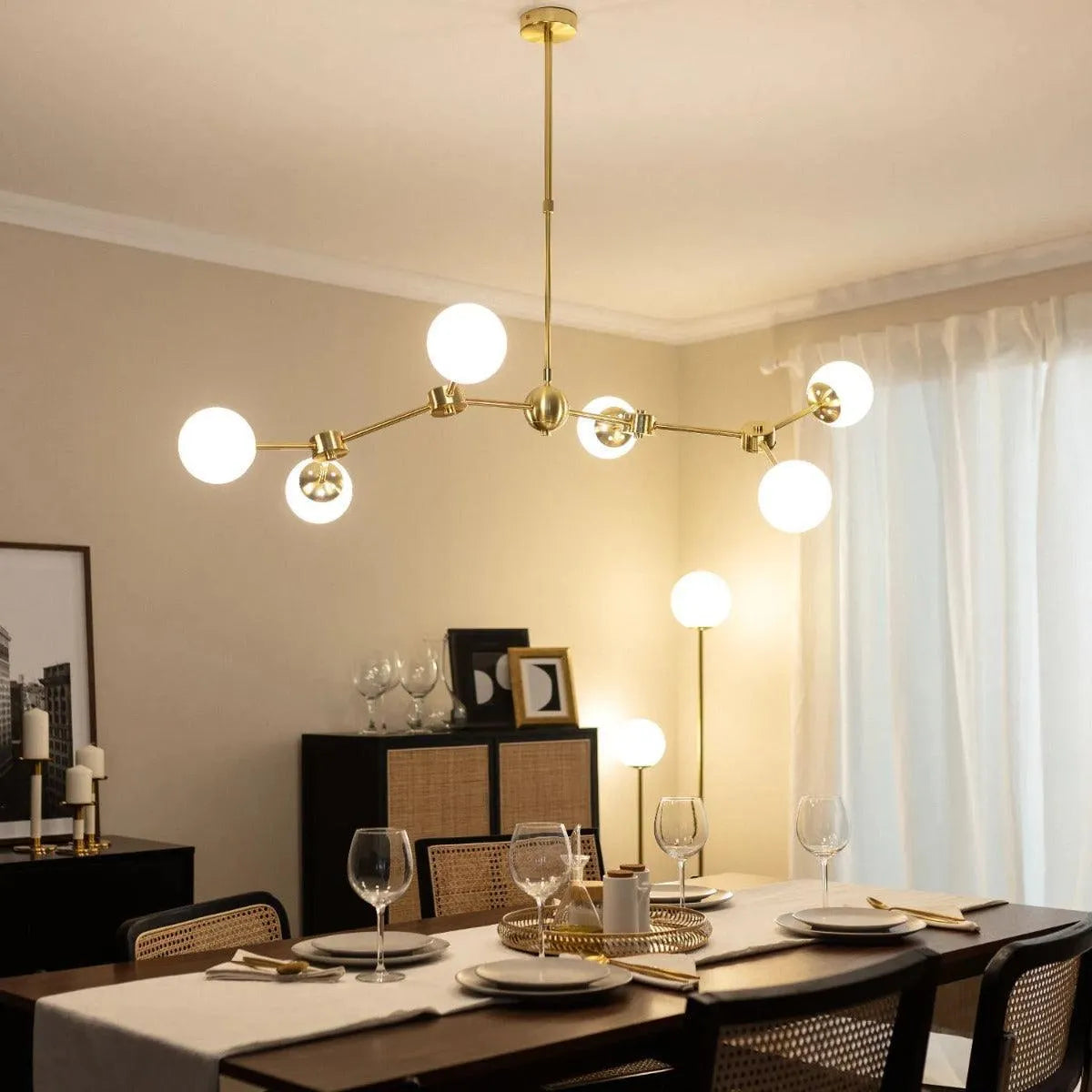 Hanglamp verstelbaar goud & opaalglas G9 fitting 'Fonti' - FOIR