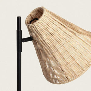 Vloerlamp zwart met verstelbare rotan kap en E27 fitting 'Avare' 150 cm