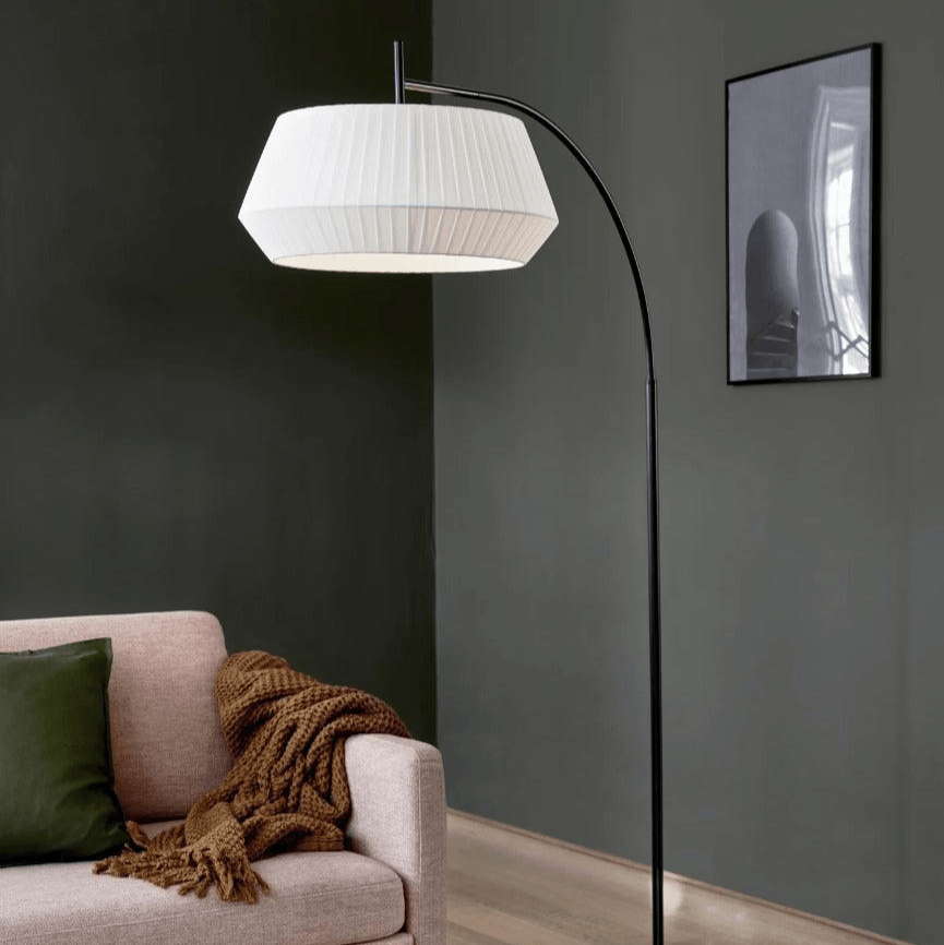 Witte vloerlamp met vloerschakelaar E27 fitting en stoffen kap Nordlux Dicte 2112414001