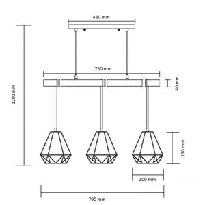 Hanglamp houten balk met kooilampen e27 fitting