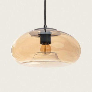 moderne hanglamp amberglas en e27 fitting rond deisgn 