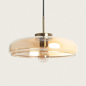 Hanglamp amberglazen kap & goud E27 fitting 'Marcel' 34 cm - FOIR