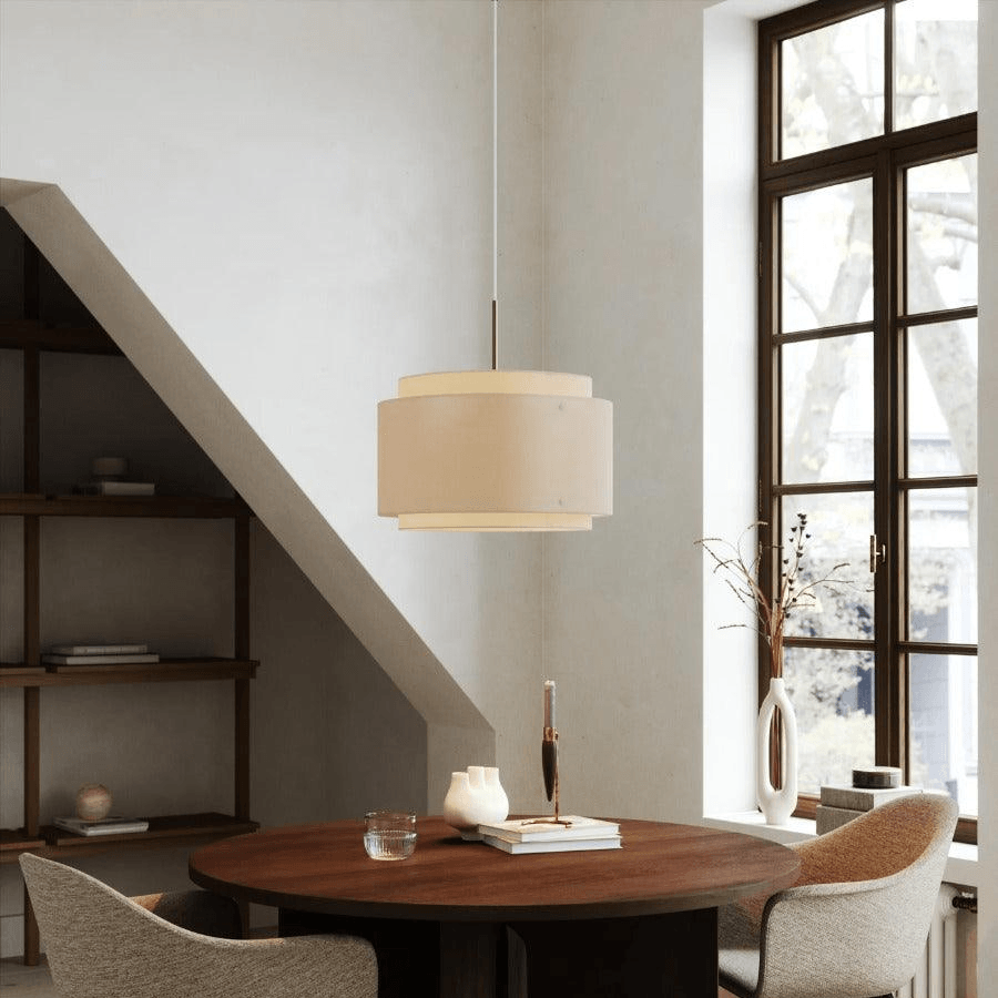 Hanglamp beige stof messing E27 fitting DFTP Takai 45cm - FOIR