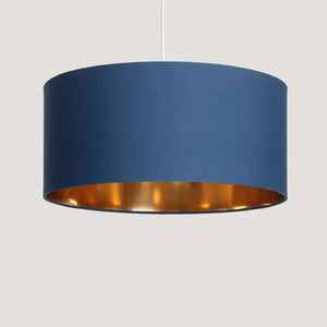 Hanglamp blauw goud stoffen kap groot e27 fitting 