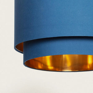 Hanglamp dubbele stoffen kap E27 fitting 'Royce'-blauw - FOIR