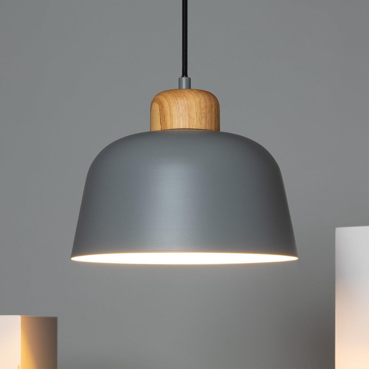 Hanglamp design 'Mawa' e27 fitting metaal hout grijs 260mm - FOIR