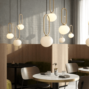 Hanglamp opaalglas en messing met ingebouwde E27 fitting 'Shapes 22' DFTP - FOIR