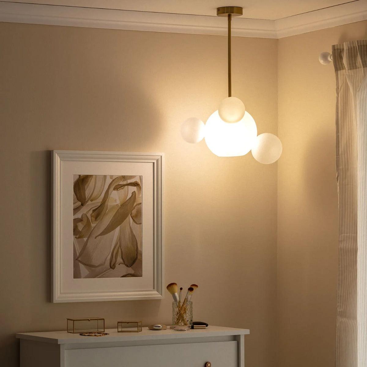 Hanglamp modern goud met opaalglas E27 fitting 'Kenji' - FOIR