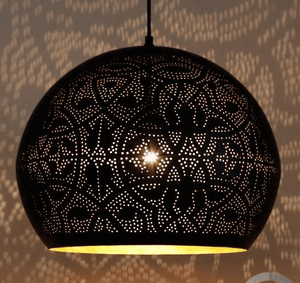 Marokkaanse hanglamp 'Thom' oosterse hanglamp filigrain stijl open zwart/goud 400mm - FOIR