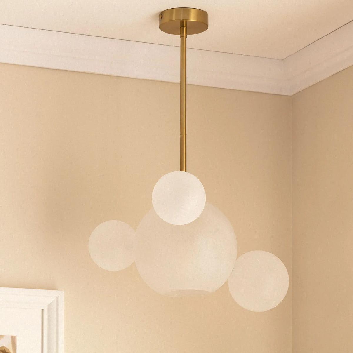 Hanglamp modern goud met opaalglas E27 fitting 'Kenji' - FOIR