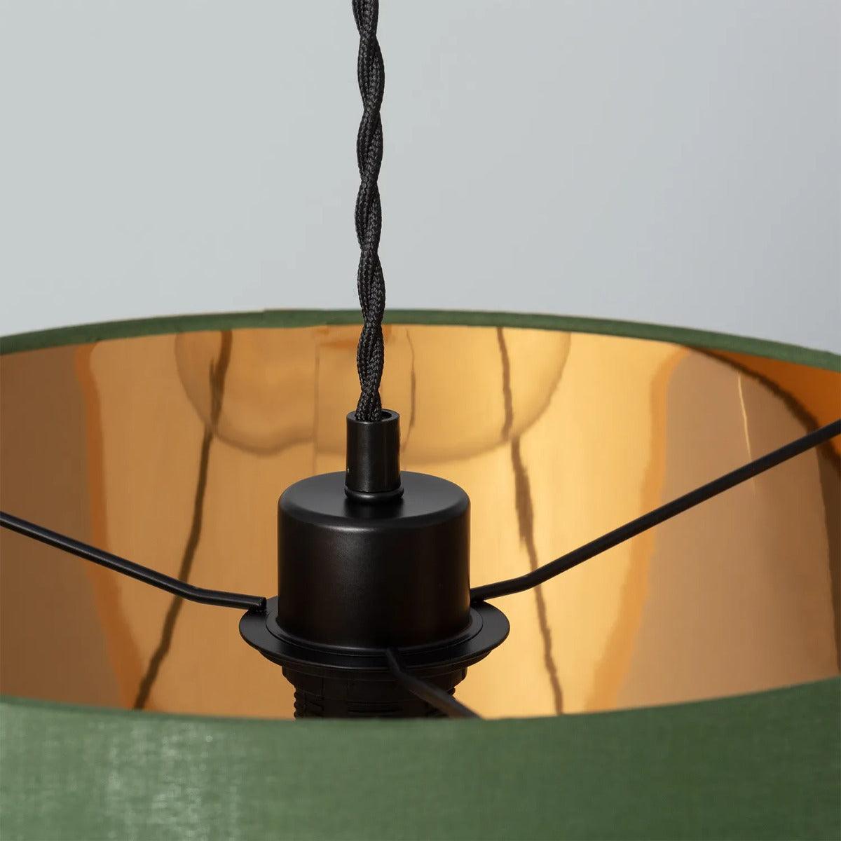 Hanglamp stoffen kap groen & goud met E27 fitting  'Lance'