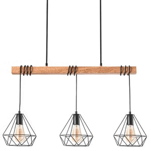 Hanglamp zwart eettafel 'Sardi' houten balk E27 fitting kooilamp modern 70 cm - FOIR