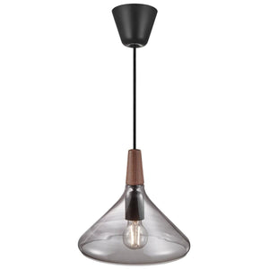 hanglamp smokeglas e27 fitting hout 