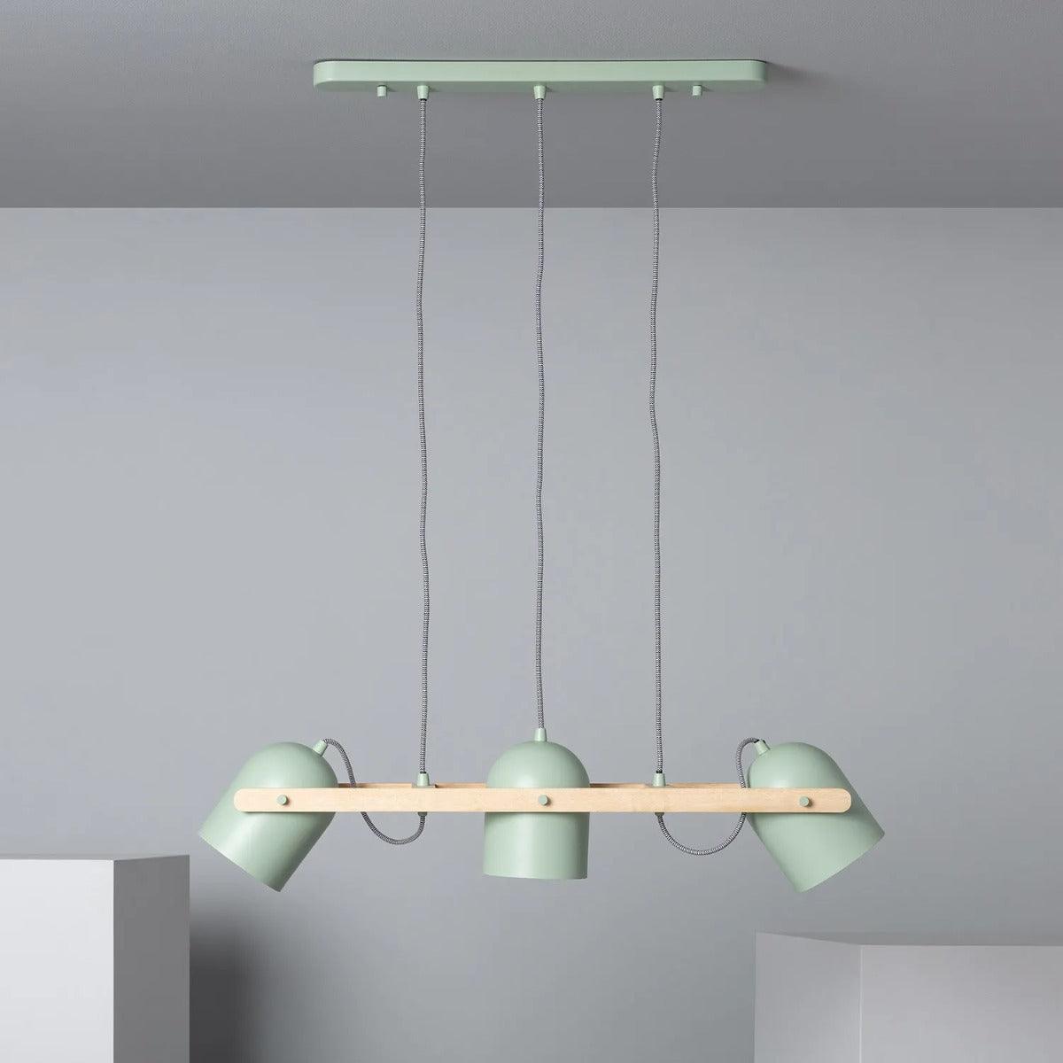 Verstelbare hanglamp hout met groene kappen 'Jasper' 780mm E27