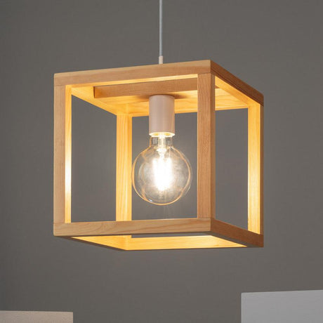 Houten hanglamp vierkant led