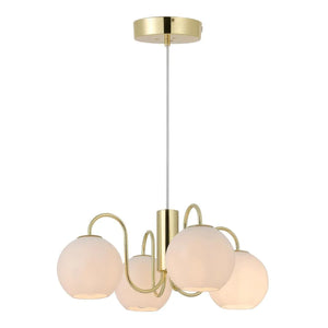 Kroonluchter messing & opaalglas 4 kappen E14 fitting Nordlux 'Franca' 46 cm - FOIR