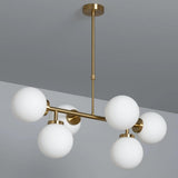 Hanglamp messing en opaalglazen bollen E27 fitting 'Bizier'