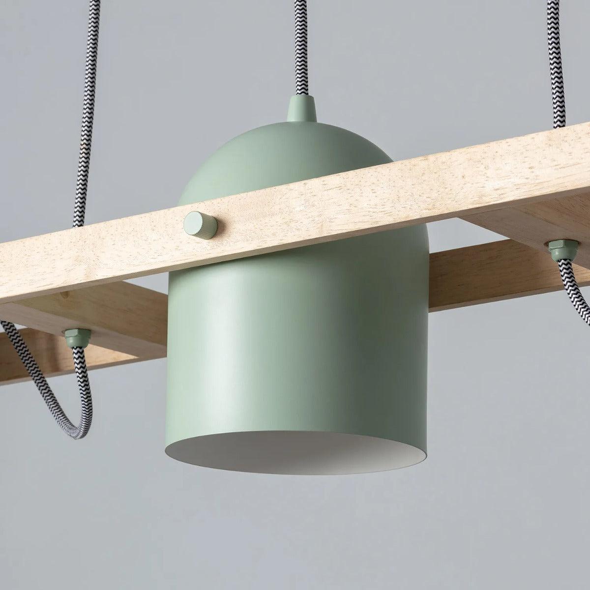 Verstelbare hanglamp hout met groene kappen 'Jasper' 780mm E27