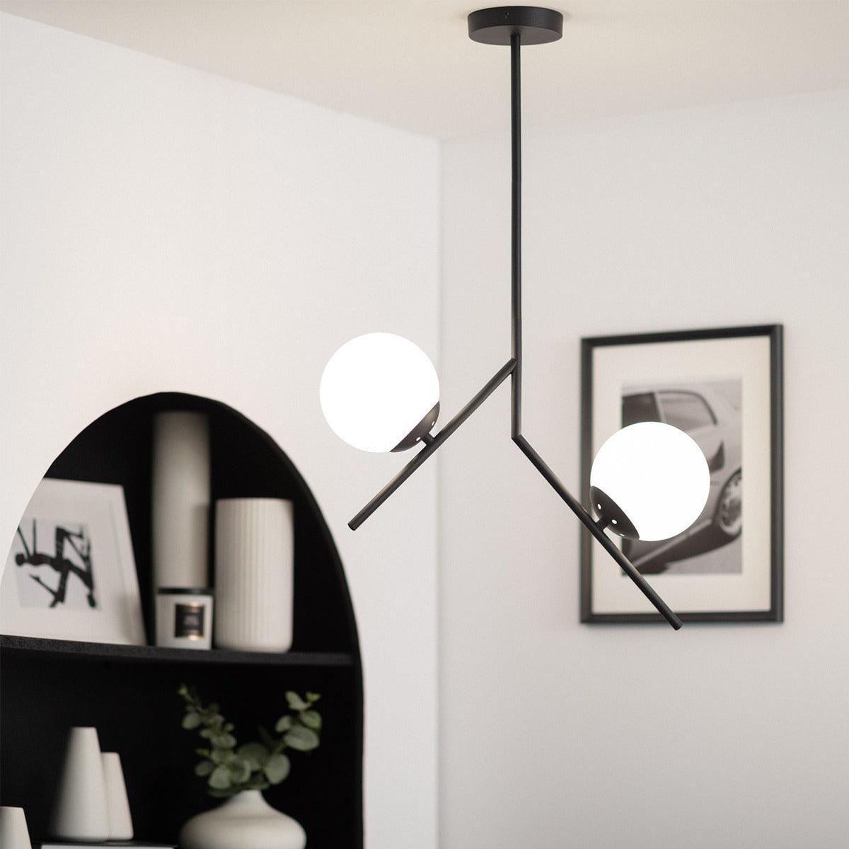 Hanglamp zwart opaal glas e14 fitting metaal design