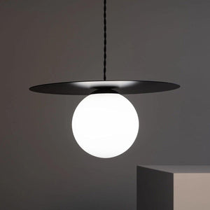 Hanglamp zwart & opaalglazen bol E14 fitting 'Allard' - FOIR