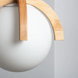 Hanglamp opaalglazen bol & hout E14 fitting 'Steffen'