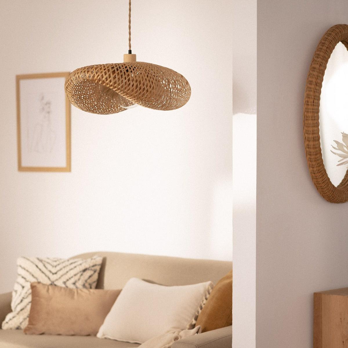 Hanglamp rotan groot 'Katasi' ovaal E27 fitting 60 cm - FOIR