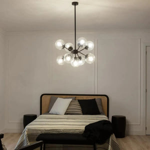 Hanglamp zwart met 9 glazen kappen E27 fittingen 'Philip' 95 cm - FOIR