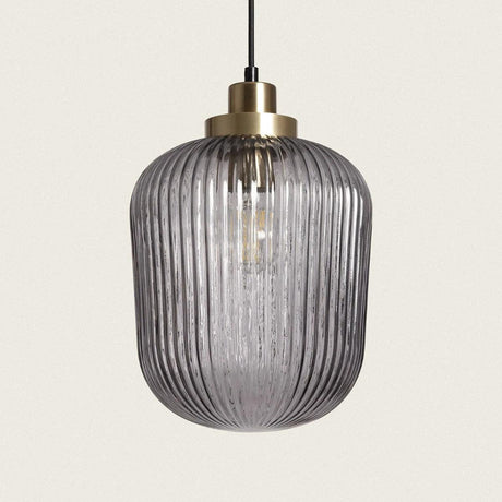 Retro hanglampje smokeglas en e27 fitting kristalglas metaal goud 