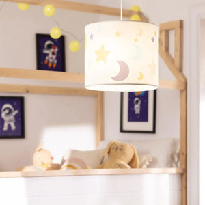 Witte hanglamp stoffen kap kinderkamer met E27 fitting 'Mirne' - FOIR