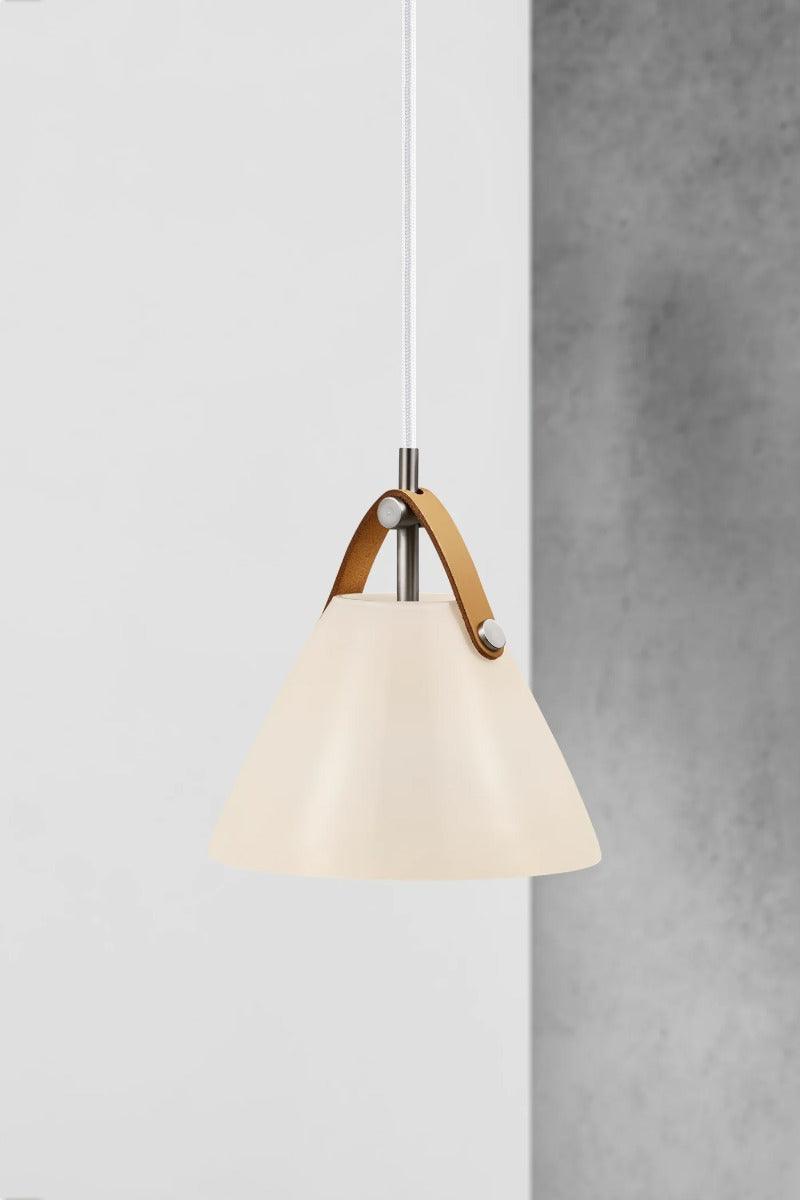 Hanglamp opaalglas & zwart of bruin leer G9 fitting 'Strap 16'