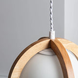 Hanglamp opaalglazen bol & hout E14 fitting 'Steffen'