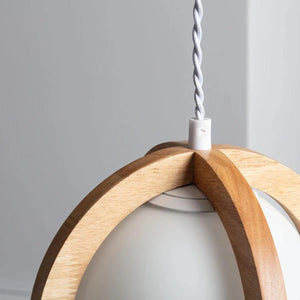 Hanglamp opaalglazen bol & hout E14 fitting 'Steffen' - FOIR