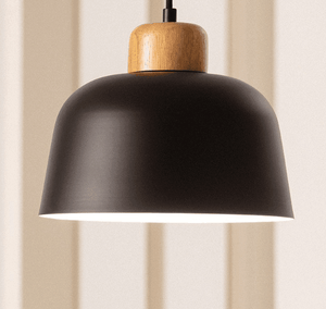 Hanglamp zwart en hout design 'Mawa' e27 fitting metaal 260mm - FOIR