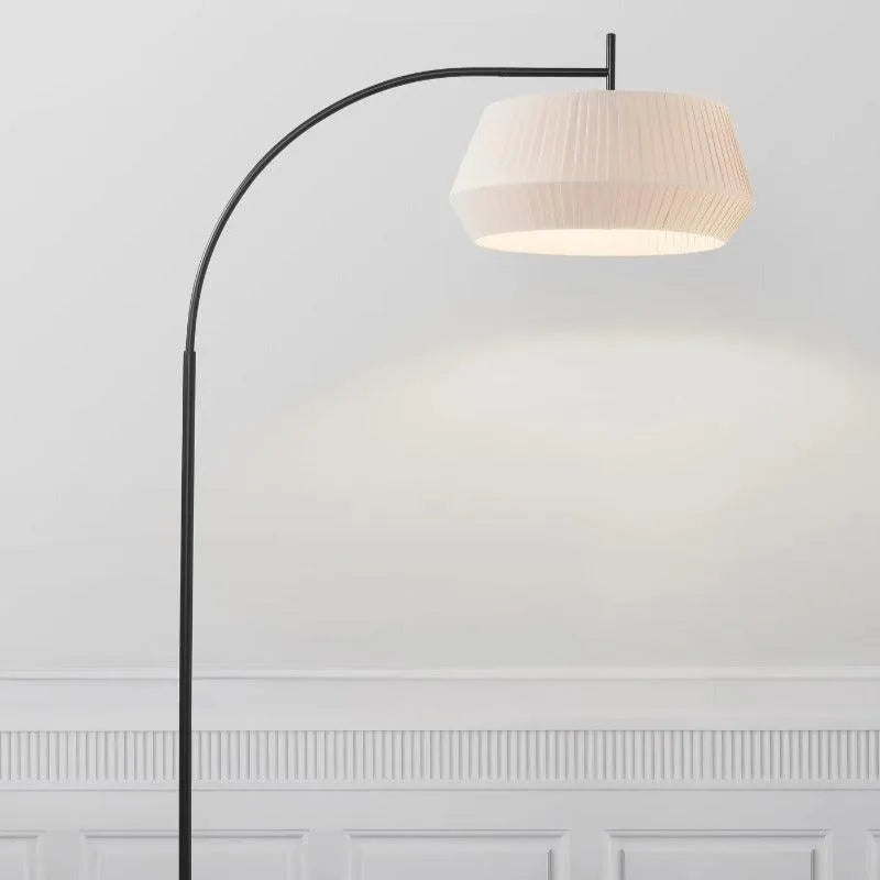 Beige vloerlamp met vloerschakelaar E27 stoffen kap Dicte 180 cm - FOIR