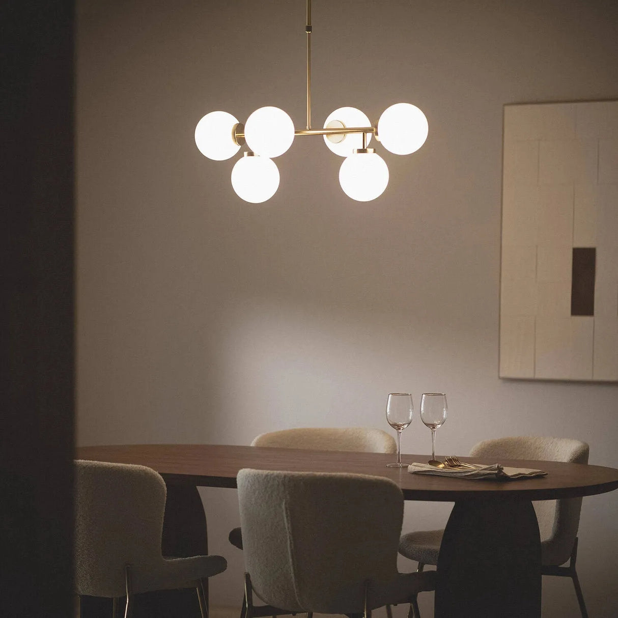 Hanglamp goud opaal glas 'Lausanne' eettafel - FOIR