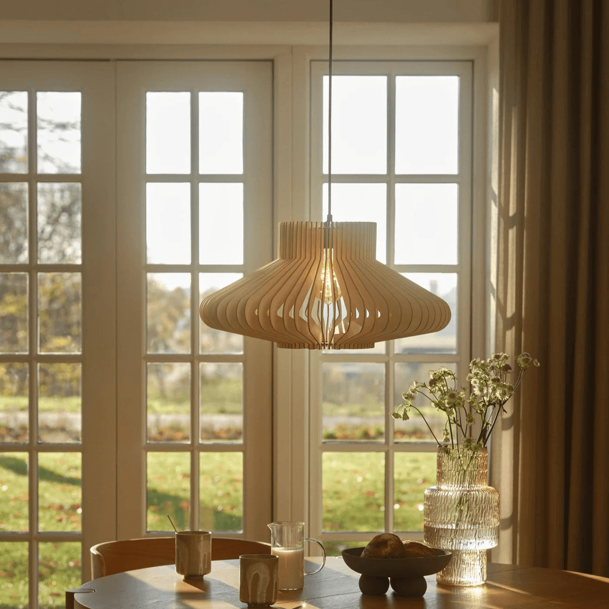 Hanglamp hout groot 'Manago' rond design e27 50cm