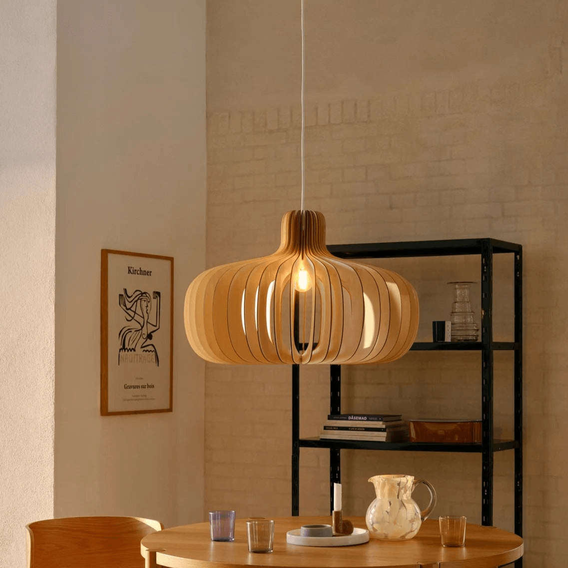 Hanglamp hout groot 'Hazo' rond design e27 65cm - FOIR