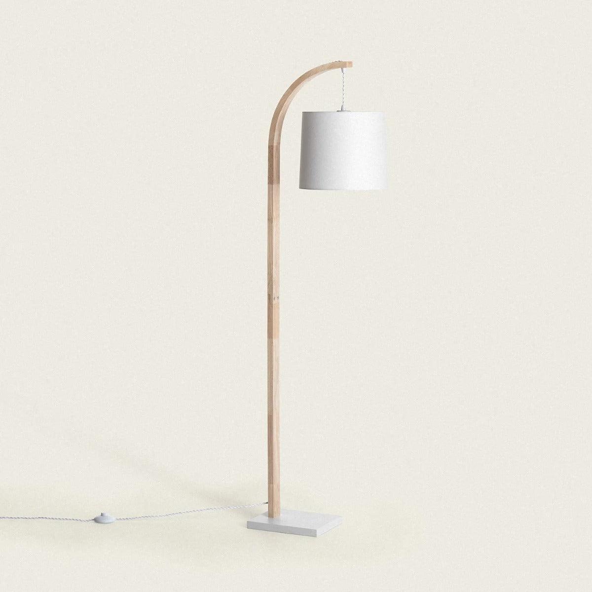 Vloerlamp stoffen kap en hout e27 fitting schakelaar stekker design modern minimalistisch 