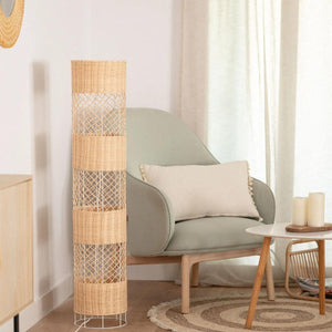 Vloerlamp rotan beige & wit met 2 E27 fittingen en vloerschakelaar 'Garceau' 120cm