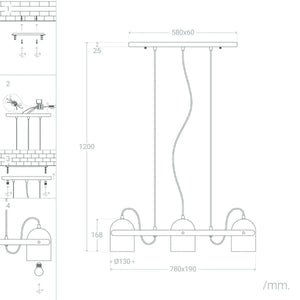 Verstelbare hanglamp eettafel 'Jasper' 3 kappen wit 780mm E27 - FOIR