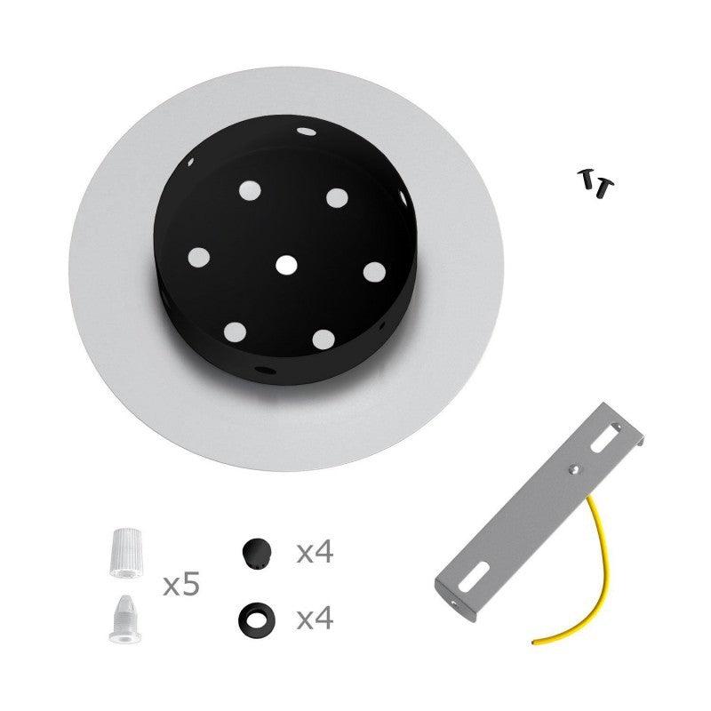 Plafondkap zwart rond metaal 5 snoeren 20 cm