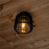 Plafondlamp rond buiten zwart metaal en glas e27 Shyne