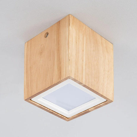 Kleine plafondlamp hout met LED warm wit 