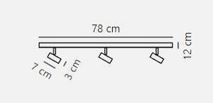 Brede zwarte plafondbar met 3 verstelbare LED spots 'Nordlux Omari' 78cm
